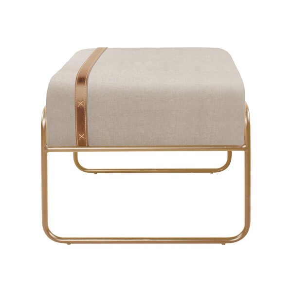 Puff Quadrado Turin Base De Metal Dourado Agarb Decor Linho B