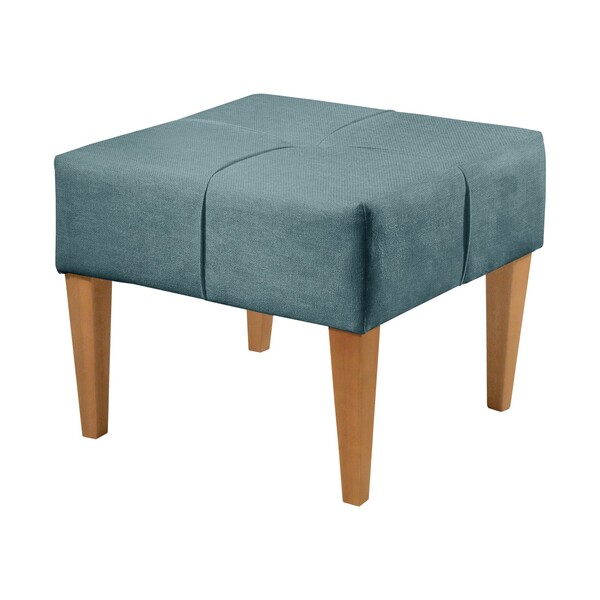 Puff Quadrado Vega Pés Em Madeira Maciça Agarb Decor Linho Az