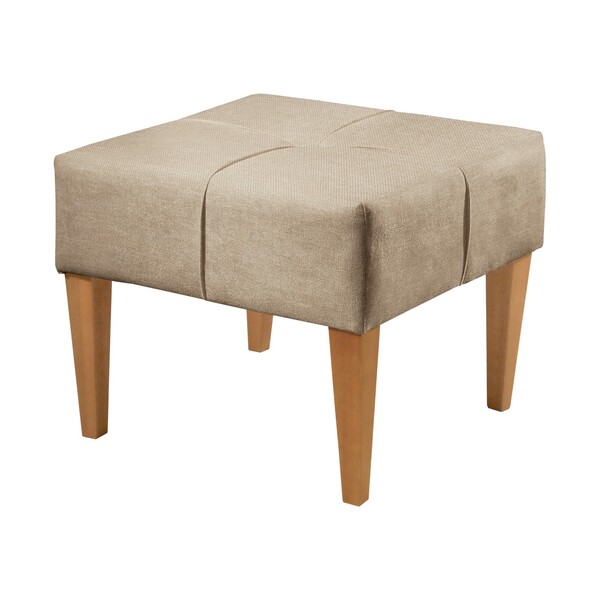 Puff Quadrado Vega Pés Em Madeira Maciça Agarb Decor Linho Be
