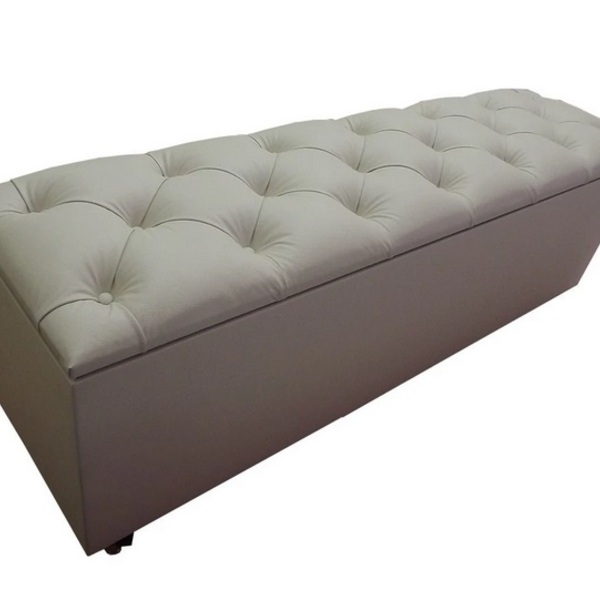 Puff Recamier Baú Pé De Cama Casal 140 cm Sued Bege