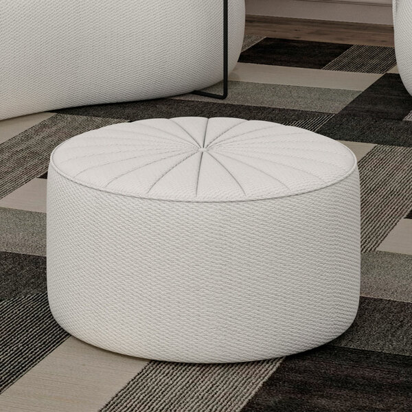 Puff Redondo 73cm Hermon Linho Alto Relevo Off White - Sallar