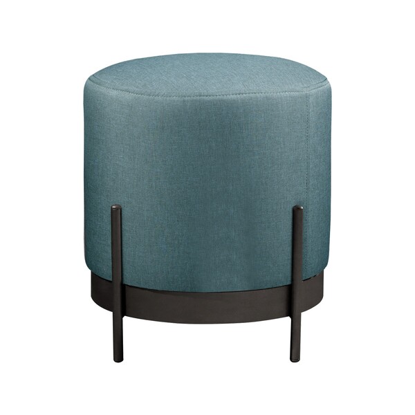 Puff Redondo Ágar Em Linho E Base Metal Preto Agarb Decor Lin