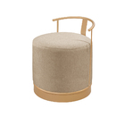 Puff Redondo Áquila Em Linho E Base Metal Dourado Agarb Decor