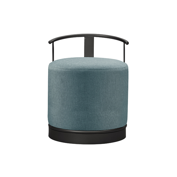 Puff Redondo Áquila Em Linho E Base Metal Preto Agarb Decor L