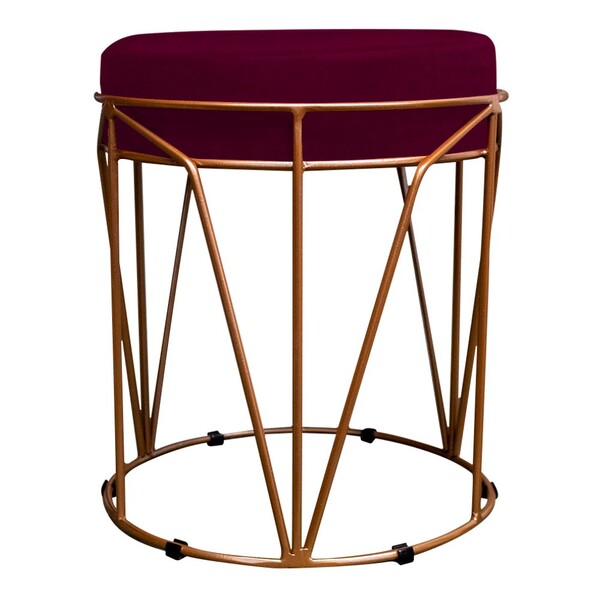 Puff Redondo Aramado Íris Suede Bordô - Amarena Móveis