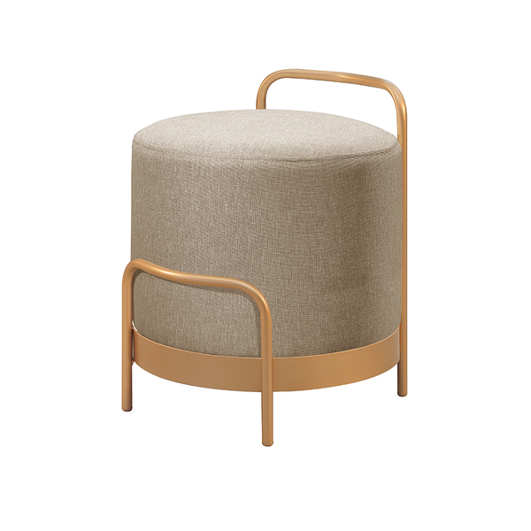 Puff Redondo Bacci Em Linho E Base Metal Dourado Agarb Decor