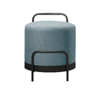 Puff Redondo Bacci Em Linho E Base Metal Preto Agarb Decor Li