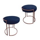 Puff Redondo Base Industrial Cobre Kit 2 Love Suede - Azul Ma