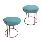 Puff Redondo Base Industrial Cobre Kit 2 Love Suede - Azul Tu