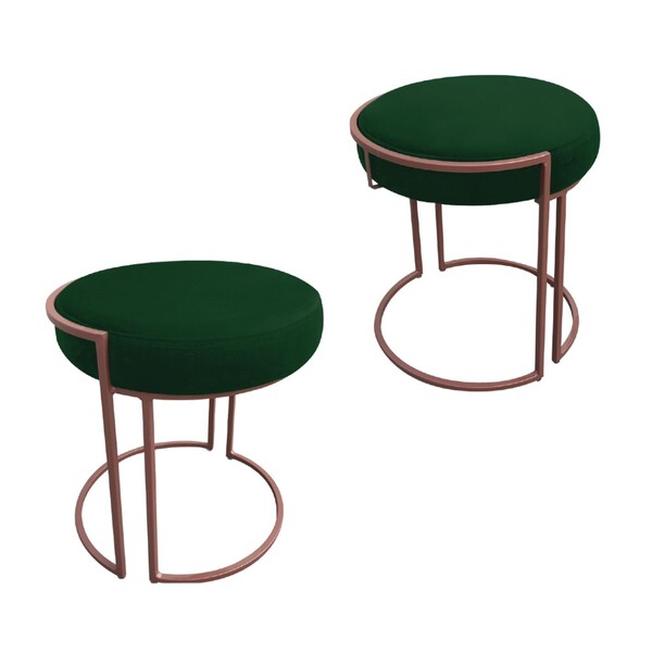 Puff Redondo Base Industrial Cobre Kit 2 Love Suede - Verde