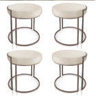 Puff Redondo Base Industrial Cobre Kit 4 Love Suede Bege D03