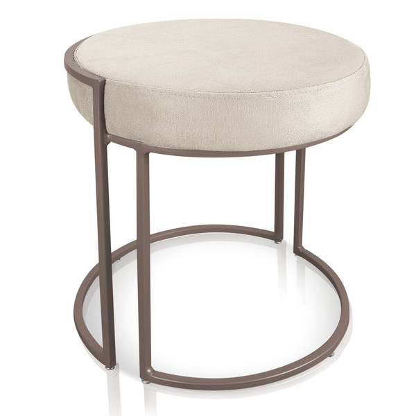 Puff Redondo Base Industrial Cobre Love Suede - Bege