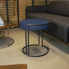 Puff Redondo Base Industrial Preto Kit 2 Love Suede Azul Mari