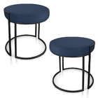 Puff Redondo Base Industrial Preto Kit 2 Love Suede Azul Mari