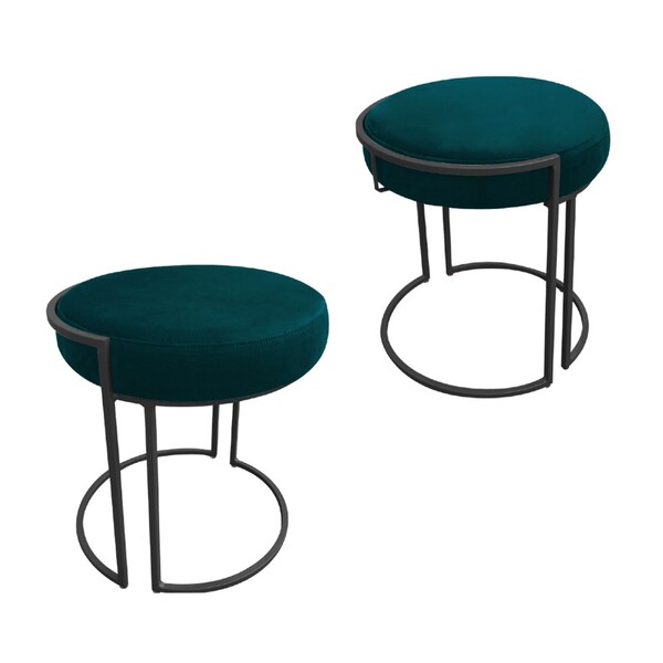 Puff Redondo Base Industrial Preto Kit 2 Love Suede - Azul Pa