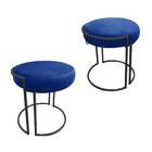 Puff Redondo Base Industrial Preto Kit 2 Love Suede - Azul Ro