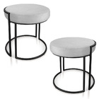 Puff Redondo Base Industrial Preto Kit 2 Love Suede Cinza D03