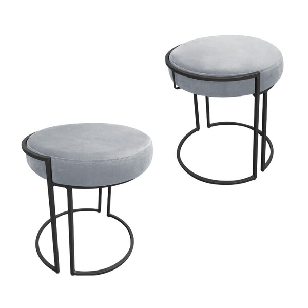 Puff Redondo Base Industrial Preto Kit 2 Love Suede D03 - D'r