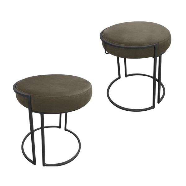 Puff Redondo Base Industrial Preto Kit 2 Love Suede - Marrom