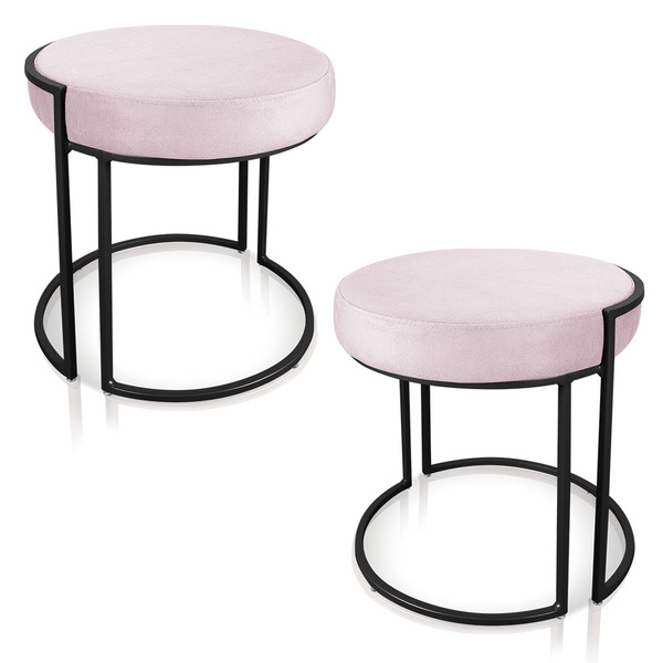 Puff Redondo Base Industrial Preto Kit 2 Love Suede Rosa Bebê