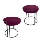 Puff Redondo Base Industrial Preto Kit 2 Love Suede - Vinho