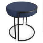 Puff Redondo Base Industrial Preto Kit 4 Love Suede Azul Mari