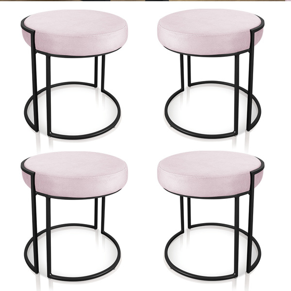 Puff Redondo Base Industrial Preto Kit 4 Love Suede D03 - D'r