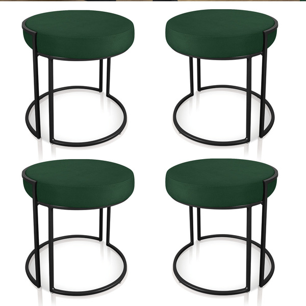 Puff Redondo Base Industrial Preto Kit 4 Love Suede D03 - D'r