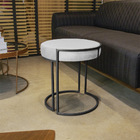 Puff Redondo Base Industrial Preto Love Suede Cinza D03 - D'r