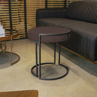 Puff Redondo Base Industrial Preto Love Suede Marrom D03 - D'