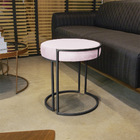 Puff Redondo Base Industrial Preto Love Suede Rosa Bebê D03 -