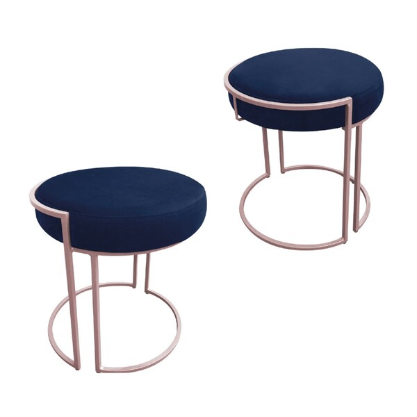 Puff Redondo Base Industrial Rosê Kit 2 Love Suede - Azul Mar