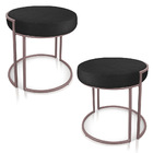 Puff Redondo Base Industrial Rosê Kit 2 Love Suede Preto D03