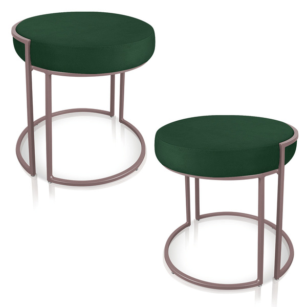 Puff Redondo Base Industrial Rosê Kit 2 Love Suede Verde D03