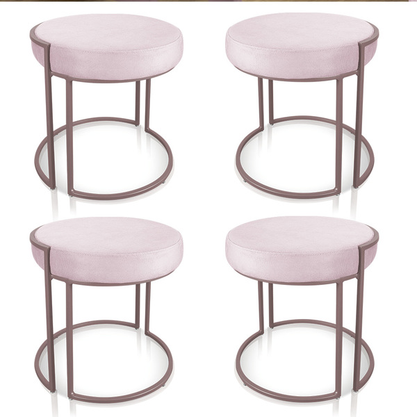 Puff Redondo Base Industrial Rosê Kit 4 Love Suede D03 - D'ro