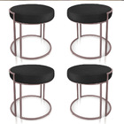 Puff Redondo Base Industrial Rosê Kit 4 Love Suede Preto D03