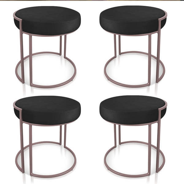 Puff Redondo Base Industrial Rosê Kit 4 Love Suede Preto D03