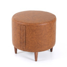 Puff Redondo Bogotá Para Decoração Cor Canela Pés Em Madeira