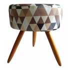 Puff Redondo Charme Estampa Triangulo Bege