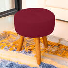 Puff Redondo Com Babado Para Sala E Quarto Veludo Vermelho -