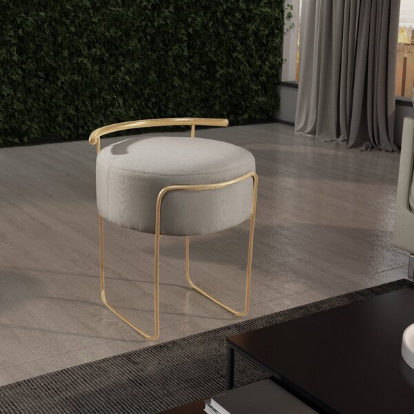 Puff Redondo Com Base Em Ferro Dourada E Estofado Ivar  Res_a