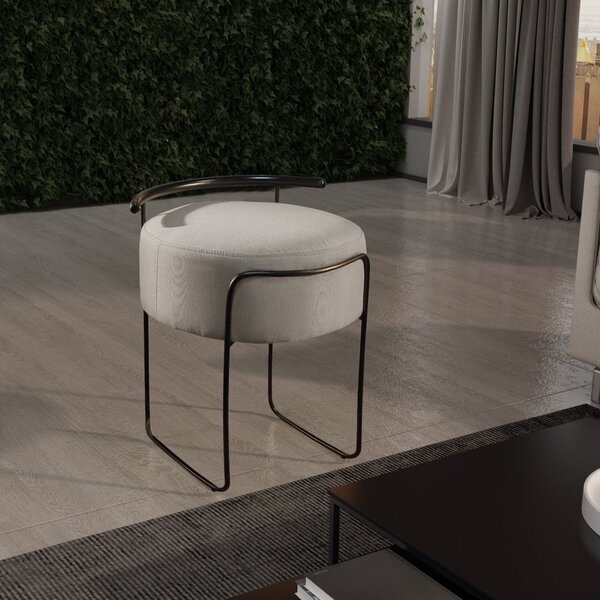 Puff Redondo Com Base Em Ferro E Estofado Ivar  Res_atr_linho