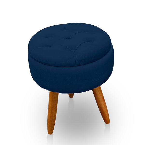 Puff Redondo Com Captonê Para Sala E Quarto Veludo Azul - Jyl