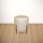 Puff Redondo Decorativo Capri Base Preto Linho Bege