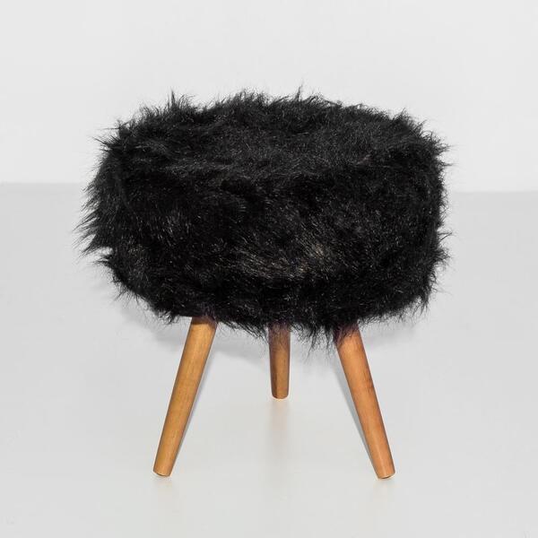 Puff Redondo Decorativo Com Pelo Jalapa Preto