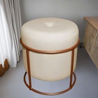 Puff Redondo Decorativo Para Sala Argola Grécia Bege Linho