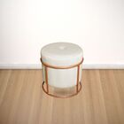 Puff Redondo Decorativo Royale Base De Bronze Corino Bege