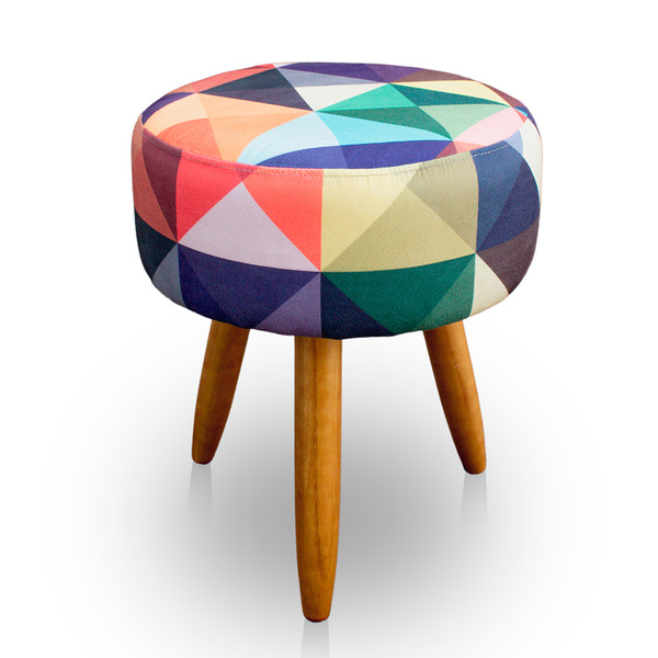 Puff Redondo Estampado Para Sala E Quarto Suede Triângulo- Jy