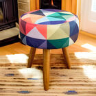 Puff Redondo Estampado Para Sala E Quarto Suede Triângulo- Jy