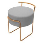 Puff Redondo Estofado Linho Base Metal Adão Cinza